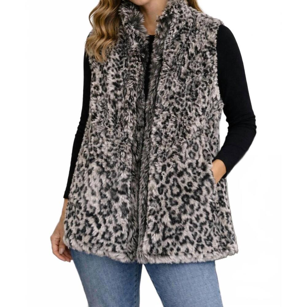 NEW VINE STREET faux fur vest in black and white